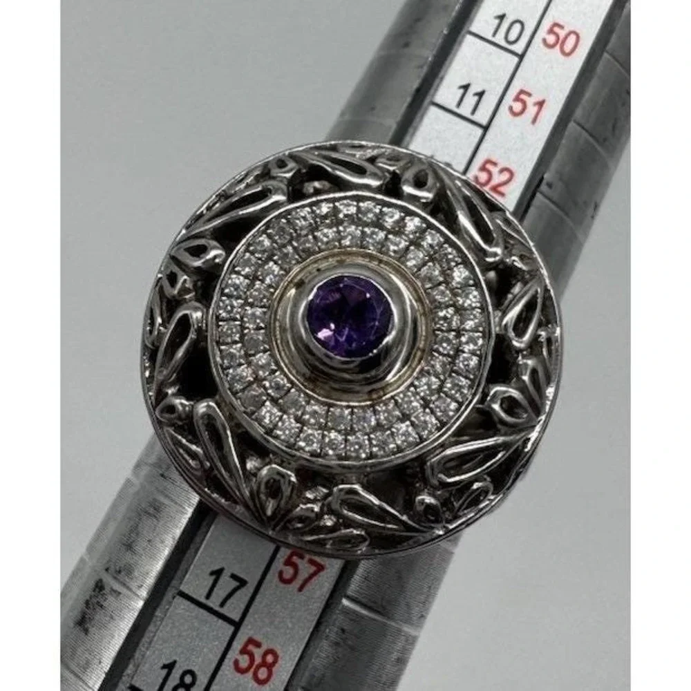 Devata Sterling Silver 18K Gold Amethyst White Topaz Bali Filigree Ring Size 7